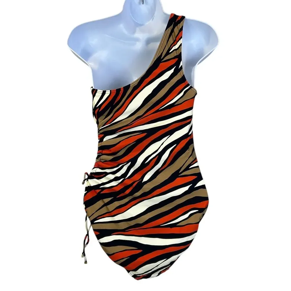 Michael Kors One-Shoulder Cutout One Piece Swimsuit Terracotta Women's 10 NWT - Picture 7 of 9